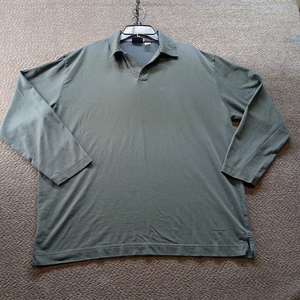 Patagonia Organic Cotton Rugby Shirt Men Large Green Long Sleeve Polo